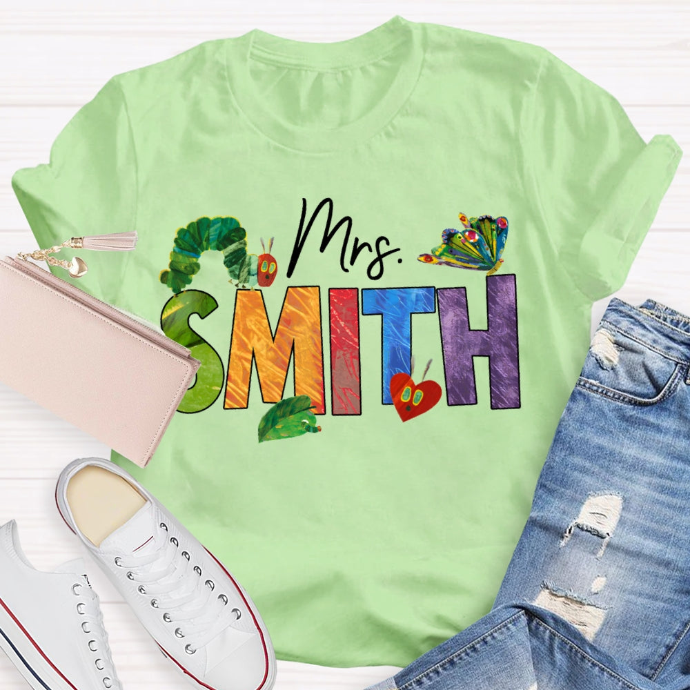Personalized Name Colorful Tie-Dye Letters Butterfly And Caterpillar T-shirt