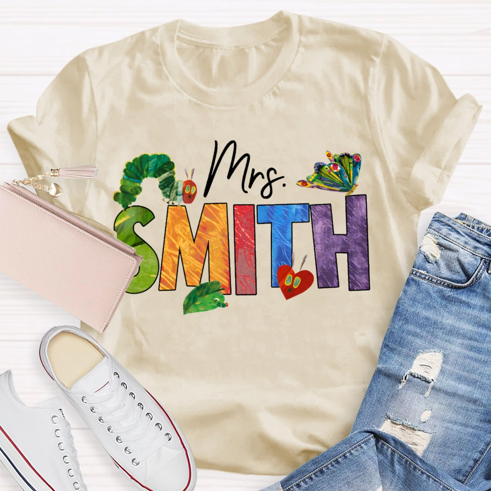Personalized Name Colorful Tie-Dye Letters Butterfly And Caterpillar T-shirt