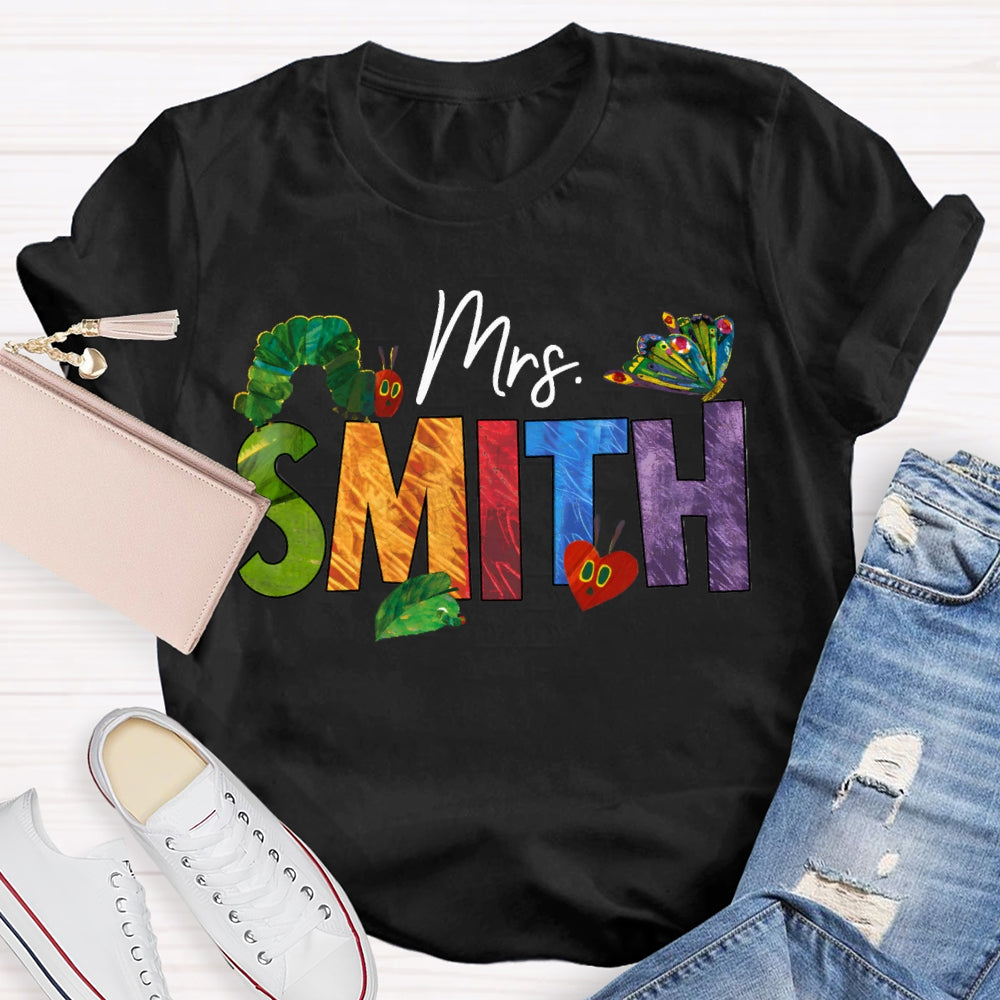 Personalized Name Colorful Tie-Dye Letters Butterfly And Caterpillar T-shirt