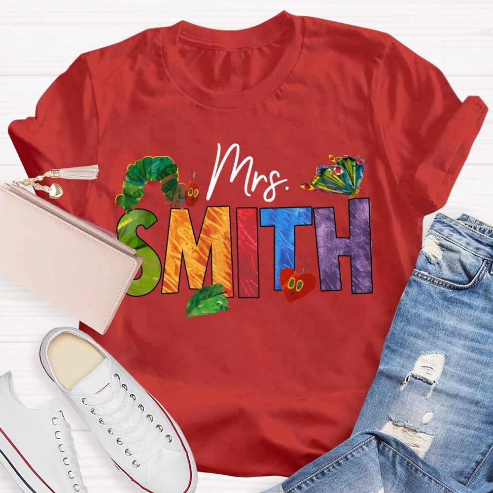 Personalized Name Colorful Tie-Dye Letters Butterfly And Caterpillar T-shirt