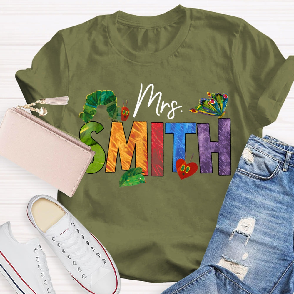 Personalized Name Colorful Tie-Dye Letters Butterfly And Caterpillar T-shirt