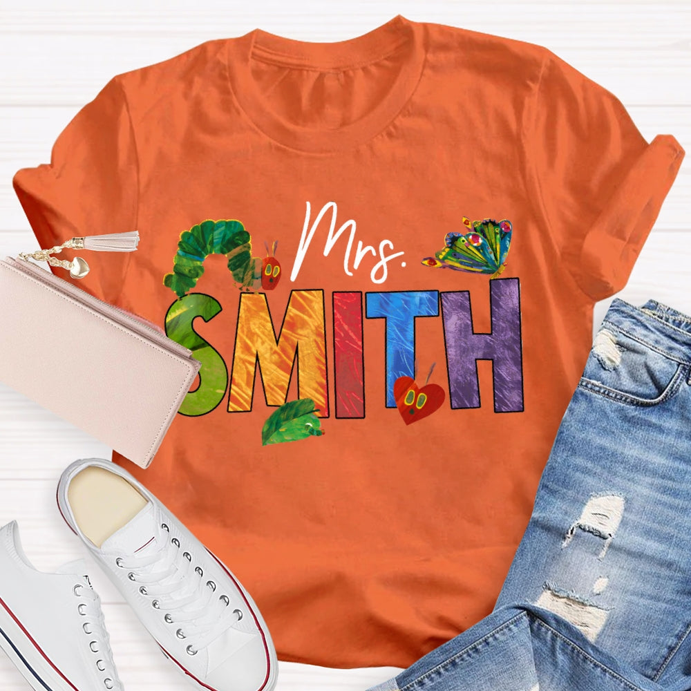 Personalized Name Colorful Tie-Dye Letters Butterfly And Caterpillar T-shirt