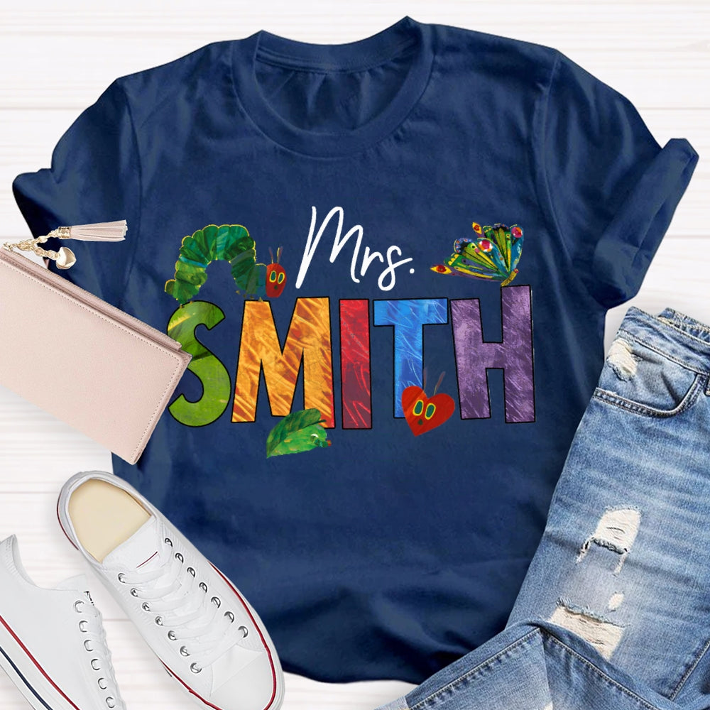 Personalized Name Colorful Tie-Dye Letters Butterfly And Caterpillar T-shirt