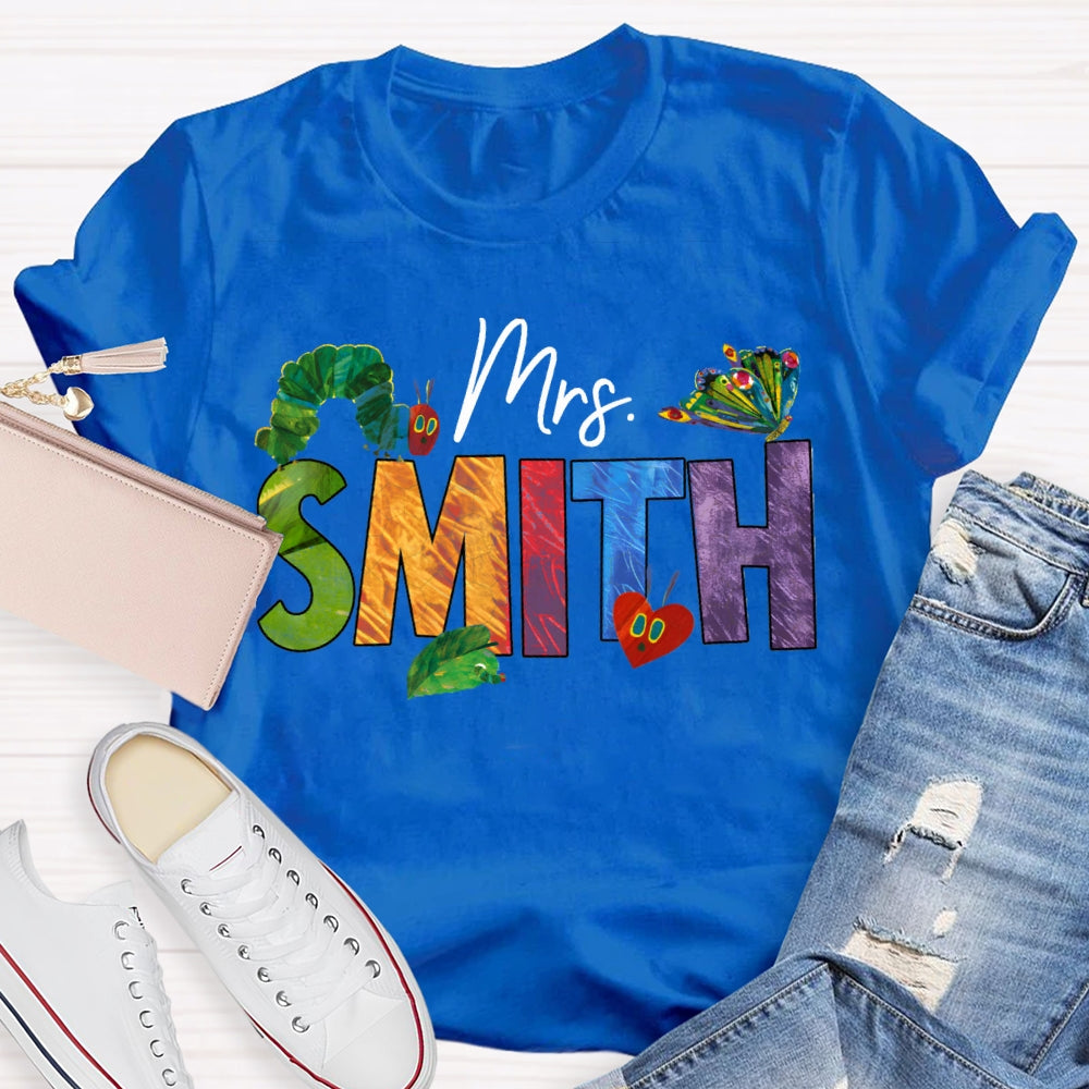 Personalized Name Colorful Tie-Dye Letters Butterfly And Caterpillar T-shirt