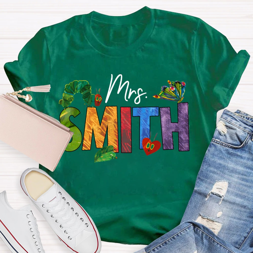 Personalized Name Colorful Tie-Dye Letters Butterfly And Caterpillar T-shirt