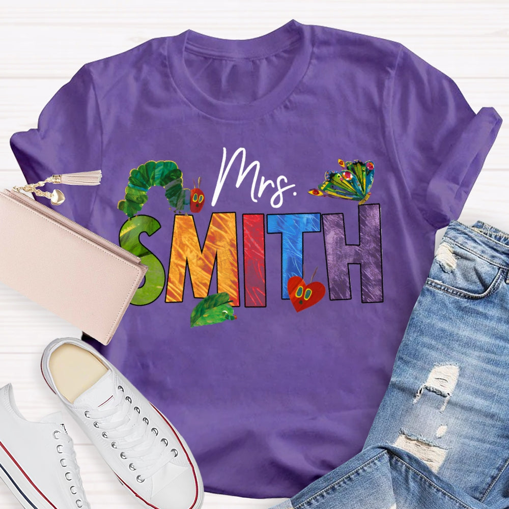 Personalized Name Colorful Tie-Dye Letters Butterfly And Caterpillar T-shirt