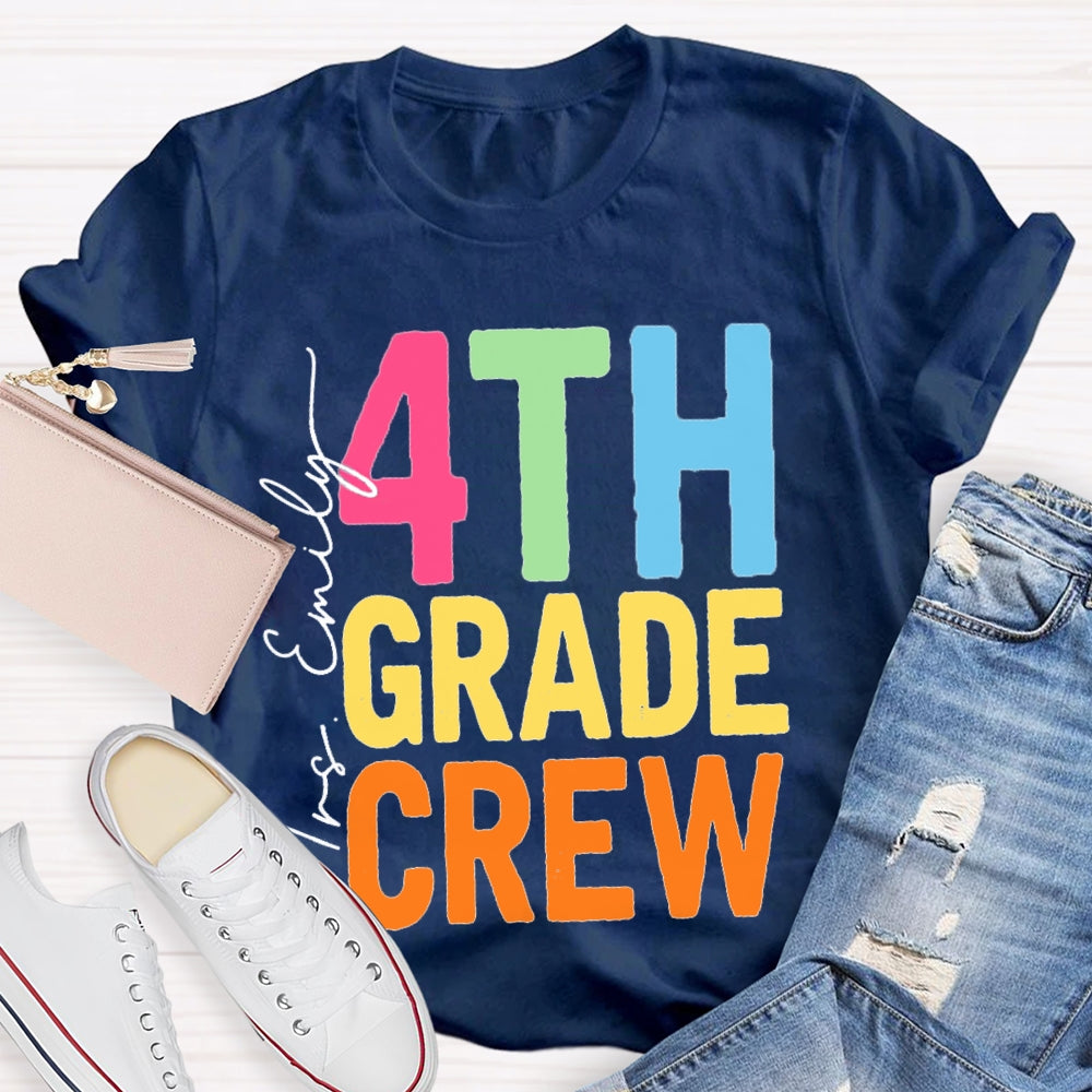 Personalized Name And Grade Fourth Grade Crew Back To School T-shirt