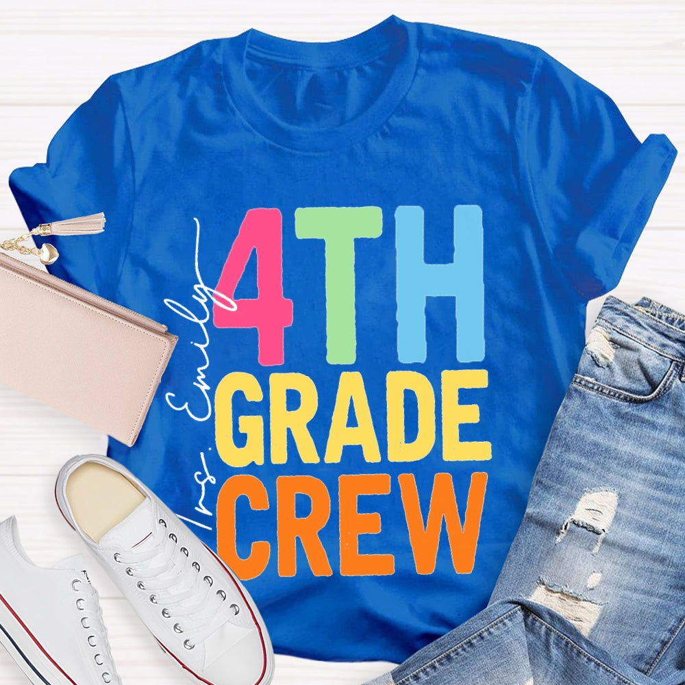 Personalized Name And Grade Fourth Grade Crew Back To School T-shirt