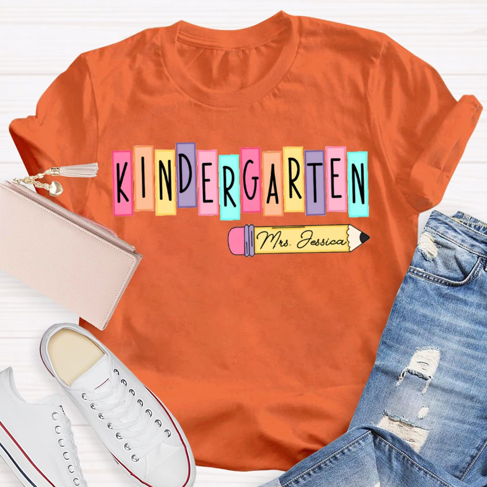 Personalized Name Kindergarten Colorful Puzzle Letters T-shirt