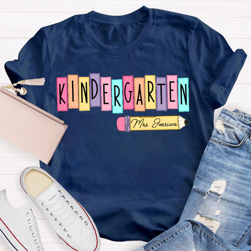 Personalized Name Kindergarten Colorful Puzzle Letters T-shirt