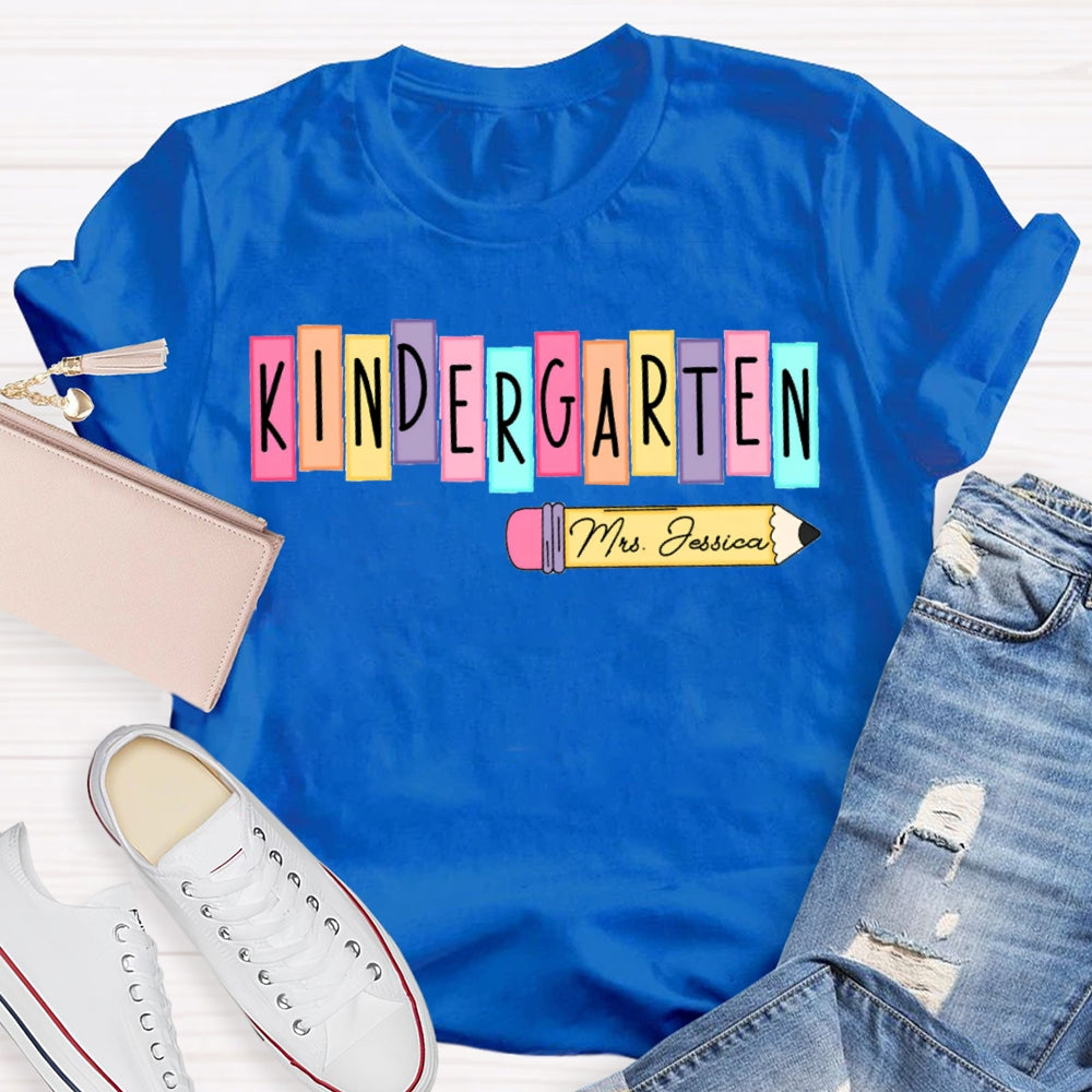 Personalized Name Kindergarten Colorful Puzzle Letters T-shirt