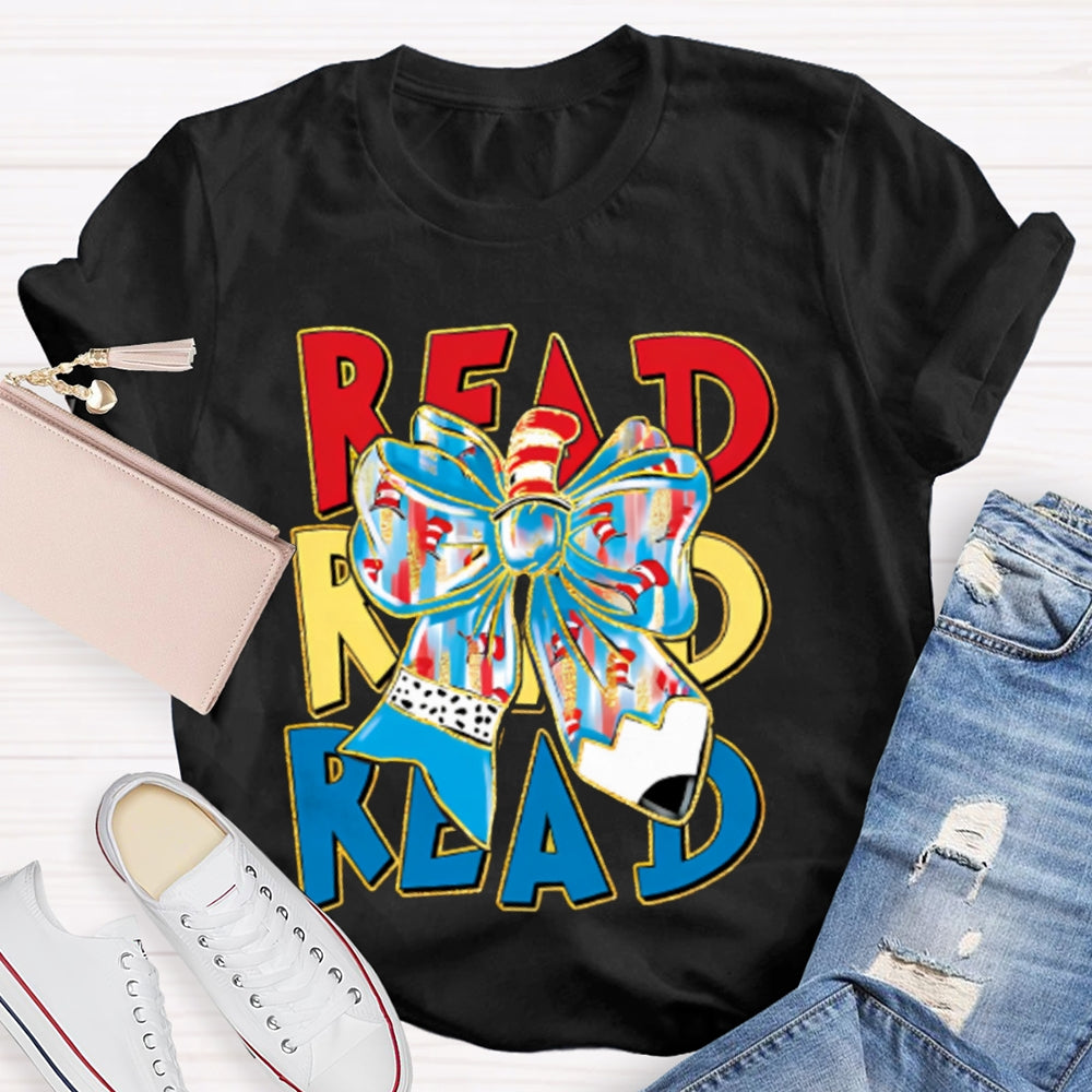 Read Read Read Colorful Tie-Dye Bow T-shirt