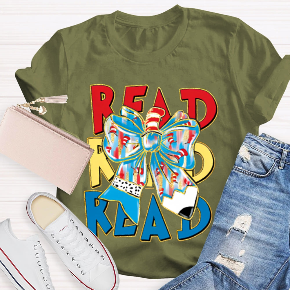 Read Read Read Colorful Tie-Dye Bow T-shirt