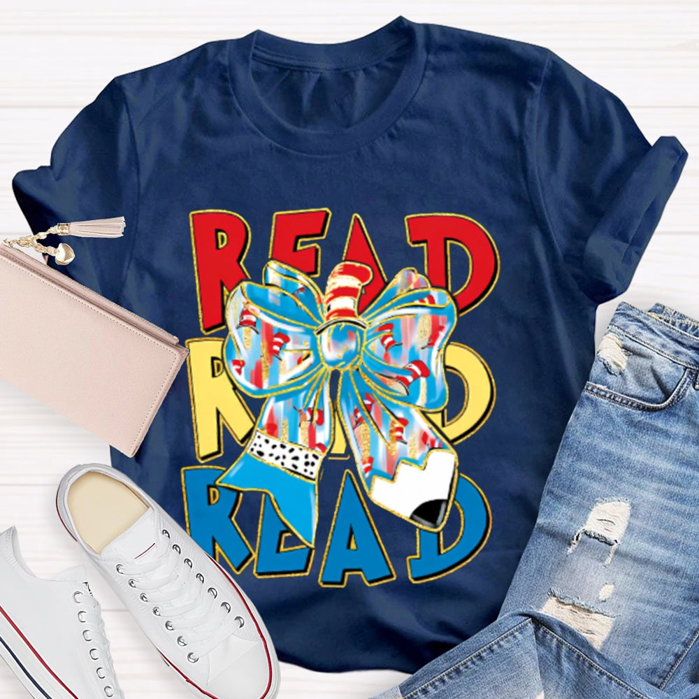 Read Read Read Colorful Tie-Dye Bow T-shirt