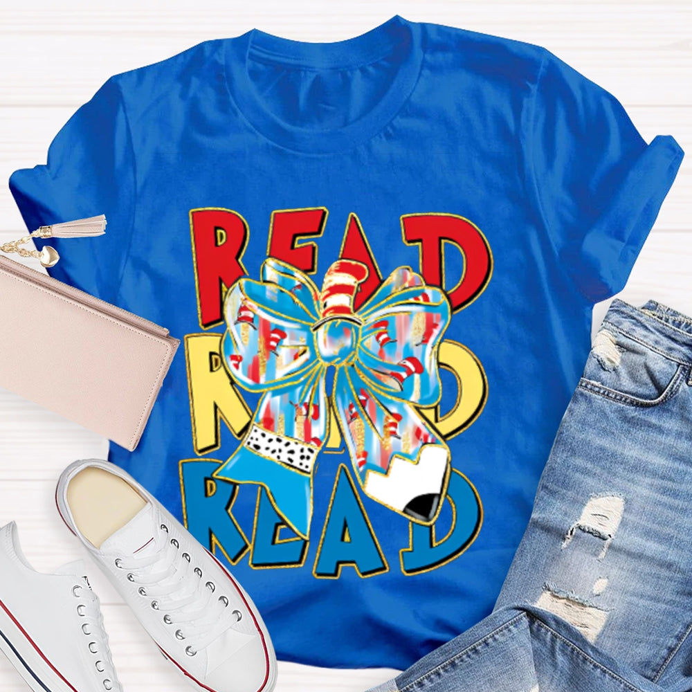 Read Read Read Colorful Tie-Dye Bow T-shirt