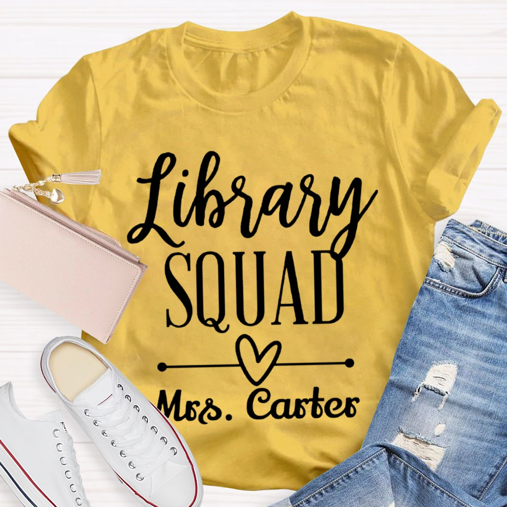 Personalized Name Library Squad Heart Print T-shirt