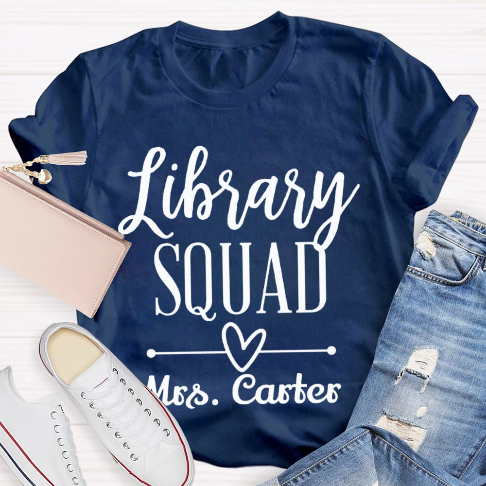 Personalized Name Library Squad Heart Print T-shirt