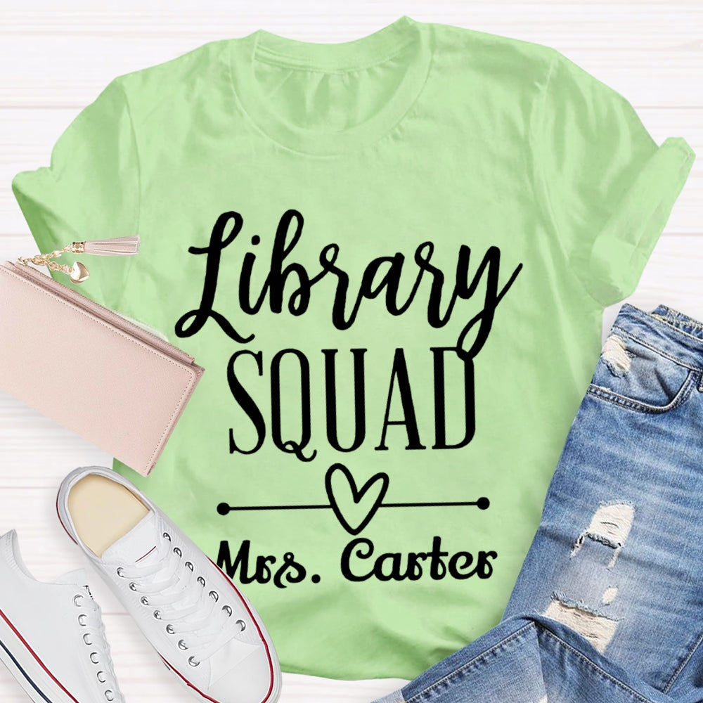 Personalized Name Library Squad Heart Print T-shirt