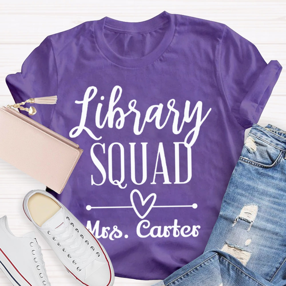 Personalized Name Library Squad Heart Print T-shirt