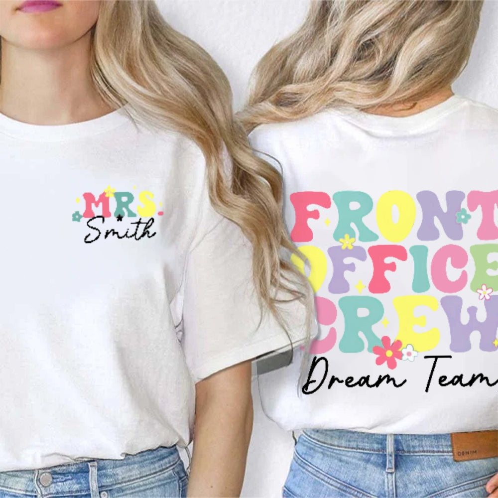 Personalized Name Front Office Crew Double Dream Team Printed T-shirt