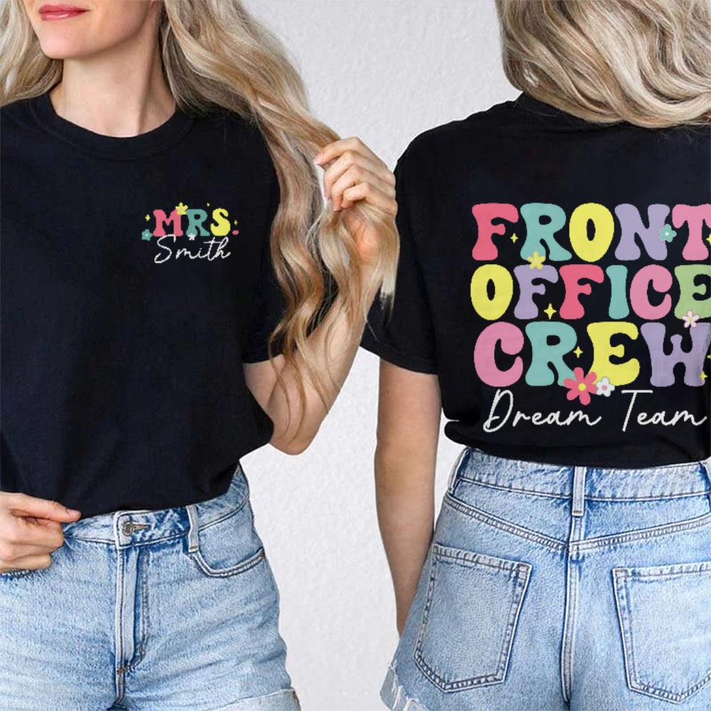 Personalized Name Front Office Crew Double Dream Team Printed T-shirt