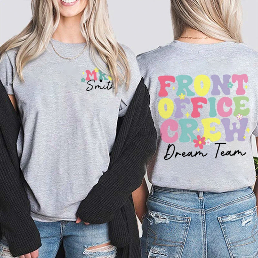 Personalized Name Front Office Crew Double Dream Team Printed T-shirt