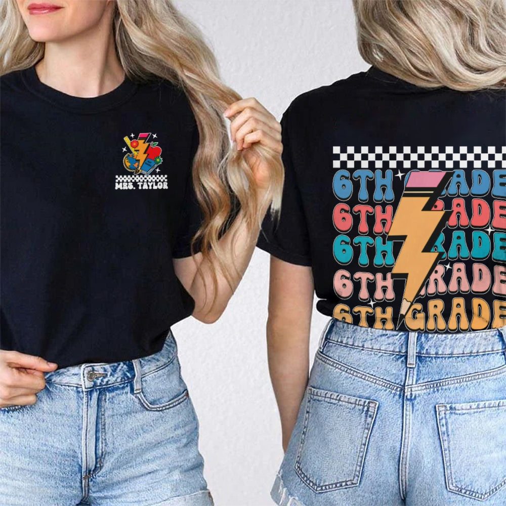 Personalized Name And Grade Funny Teacher Double Printed T-shirt
