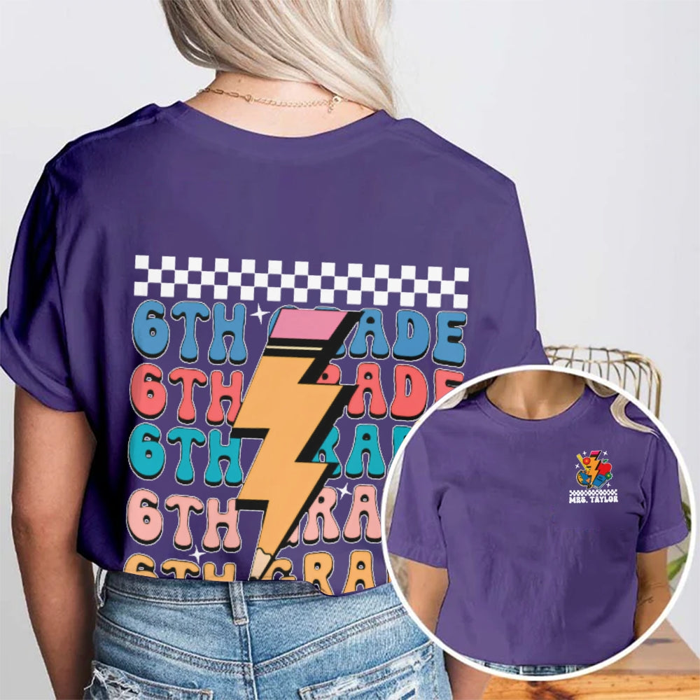 Personalized Name And Grade Funny Teacher Double Printed T-shirt