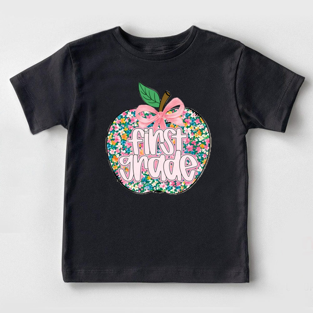 Personalized Grade Floral Apple Toddler T-Shirts