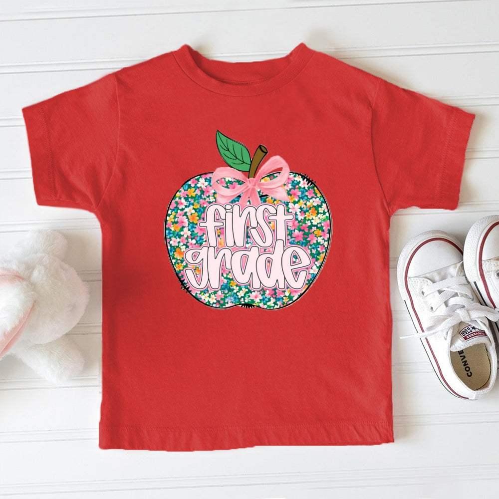Personalized Grade Floral Apple Toddler T-Shirts