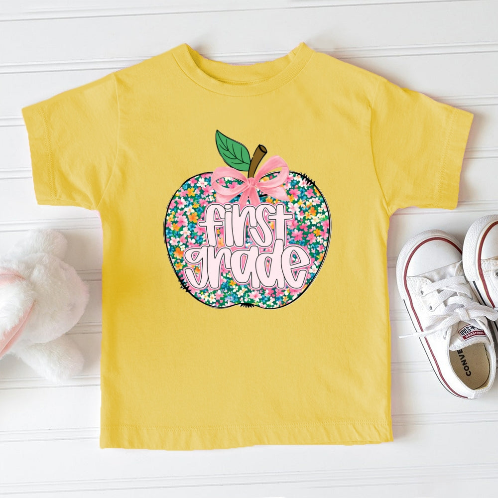 Personalized Grade Floral Apple Toddler T-Shirts