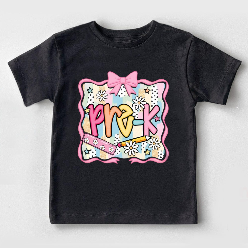 Personalized Grade Pre-K Colorful Gradient Flowers And Bows Toddler&Kids Tees
