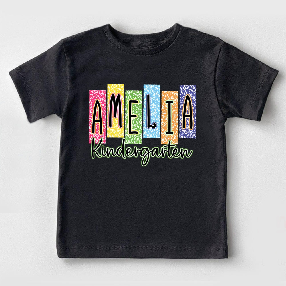 Personalized Grade And Name Kindergarten Colorful Block Letters Toddler&Kids Tees