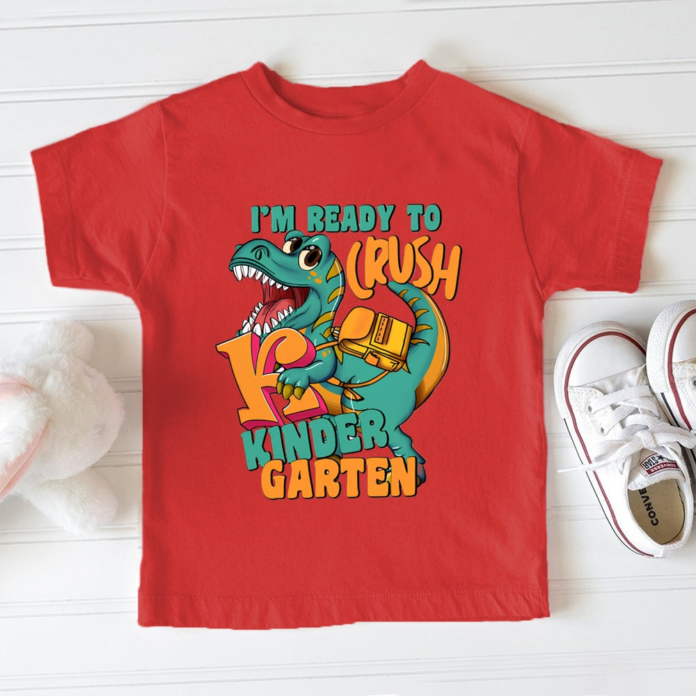 Personalized Grade I'M Ready To Crush Kindergarten Dinosaur Carrying A Schoolbag Toddler&Kids Tees