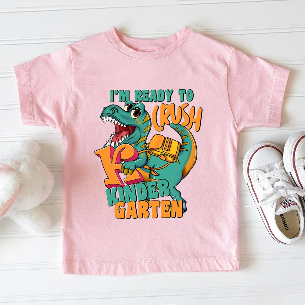 Personalized Grade I'M Ready To Crush Kindergarten Dinosaur Carrying A Schoolbag Toddler&Kids Tees