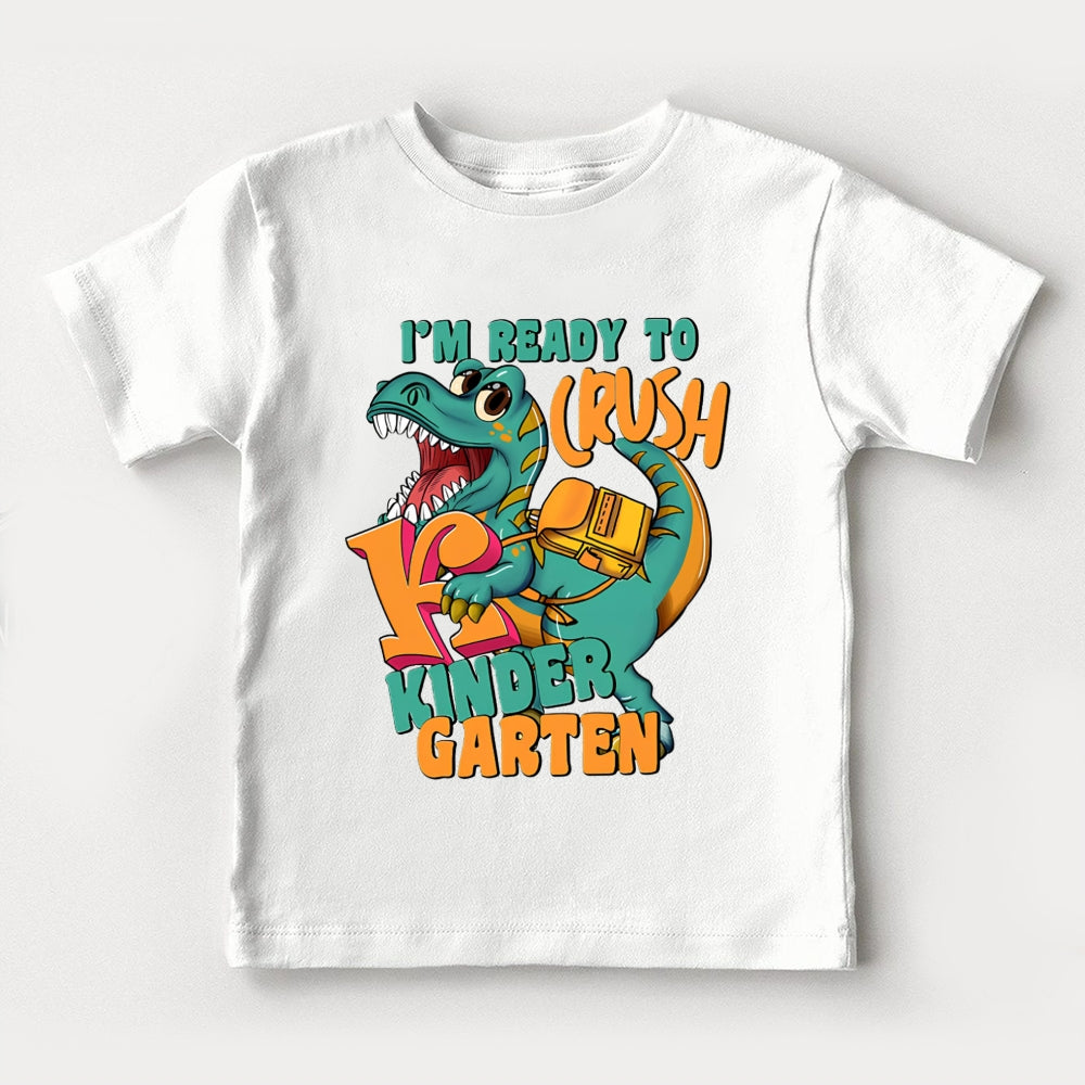 Personalized Grade I'M Ready To Crush Kindergarten Dinosaur Carrying A Schoolbag Toddler&Kids Tees