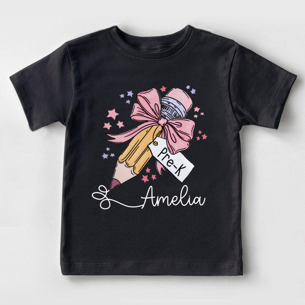 Personalized Name Pre-K Pink Bow Pencil And Small Heart Toddler&Kids Tees
