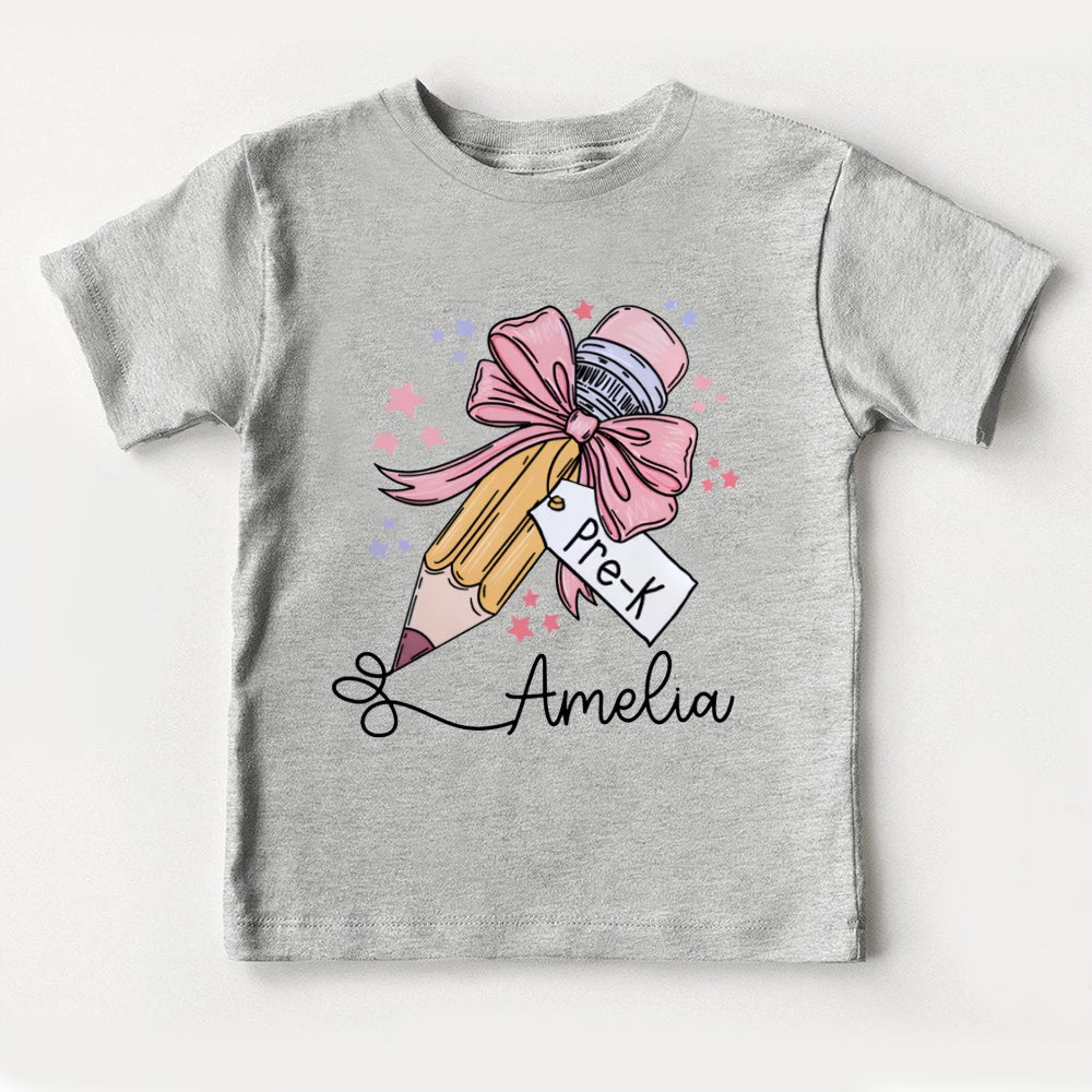 Personalized Name Pre-K Pink Bow Pencil And Small Heart Toddler&Kids Tees