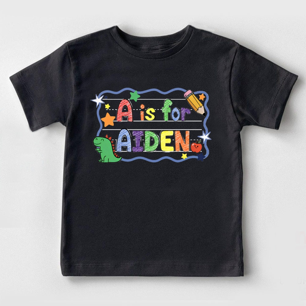 Personalized Name A Is For Aiden Little Dinosaur And Star Print Toddler&Kids Tees