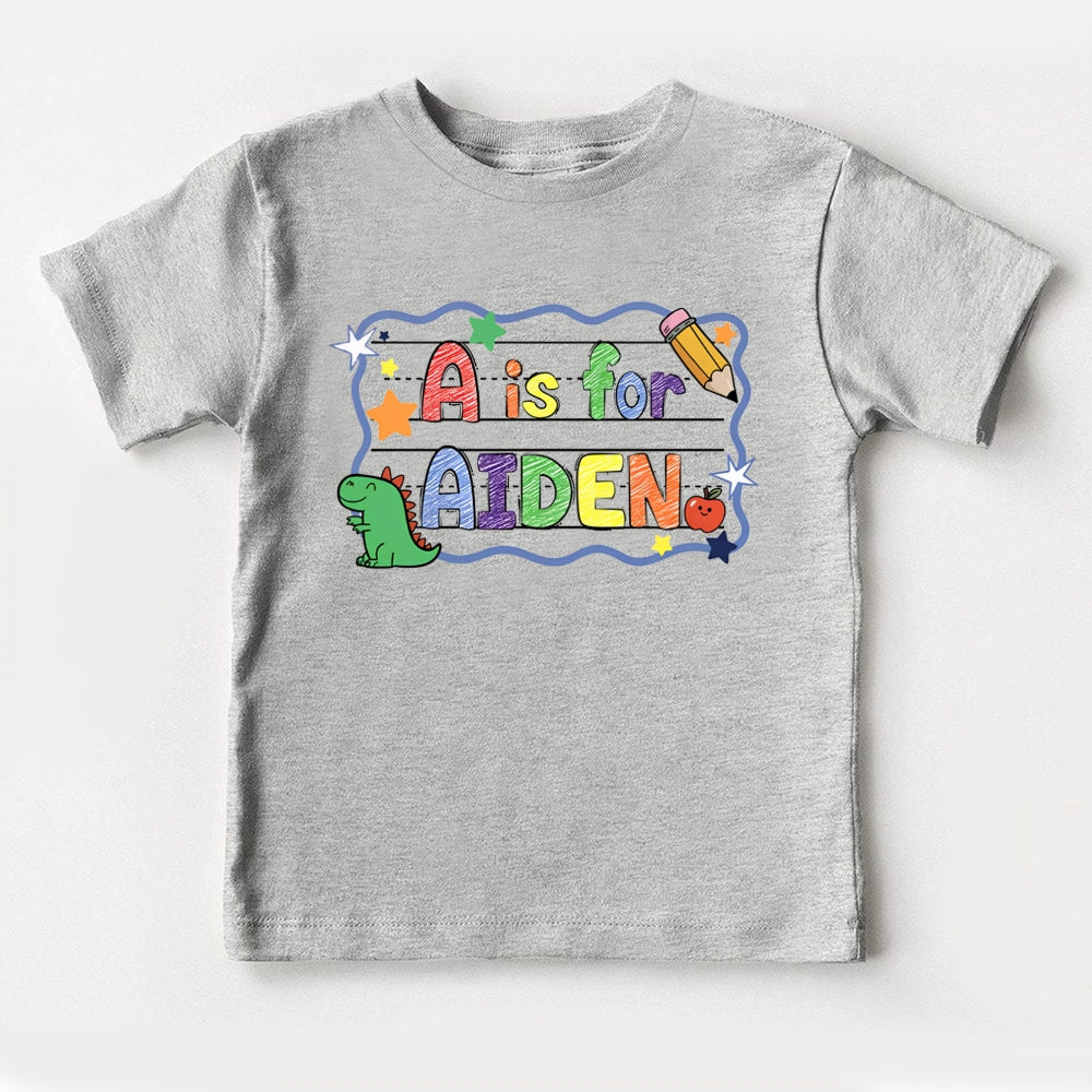 Personalized Name A Is For Aiden Little Dinosaur And Star Print Toddler&Kids Tees