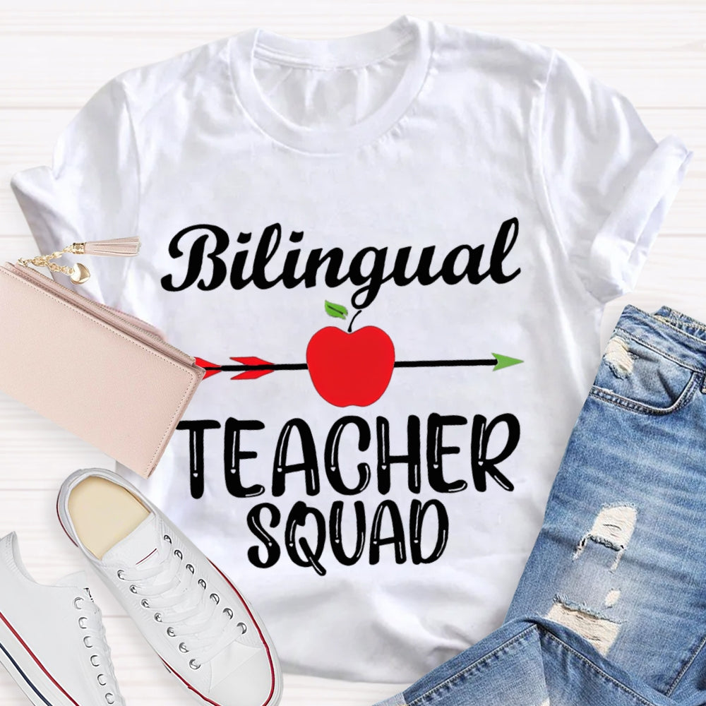 Bilingual Teacher Squad Shooting Apple Print T-shirt