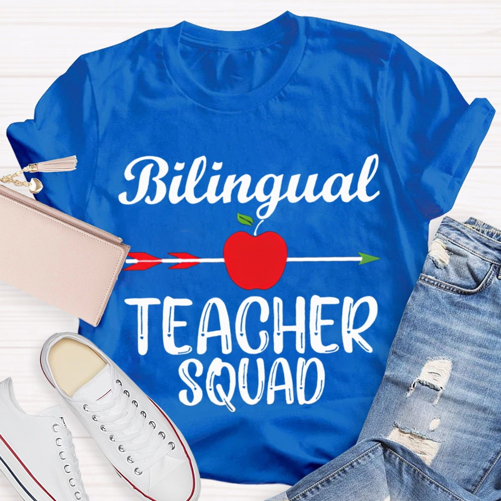 Bilingual Teacher Squad Shooting Apple Print T-shirt
