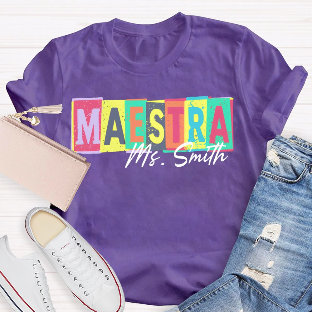 Personalized Name Maestra Teacher Colorful Block Letters T-shirt