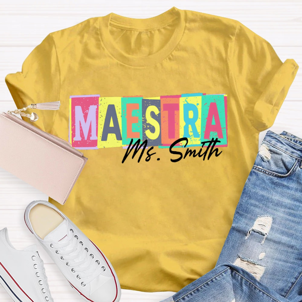 Personalized Name Maestra Teacher Colorful Block Letters T-shirt