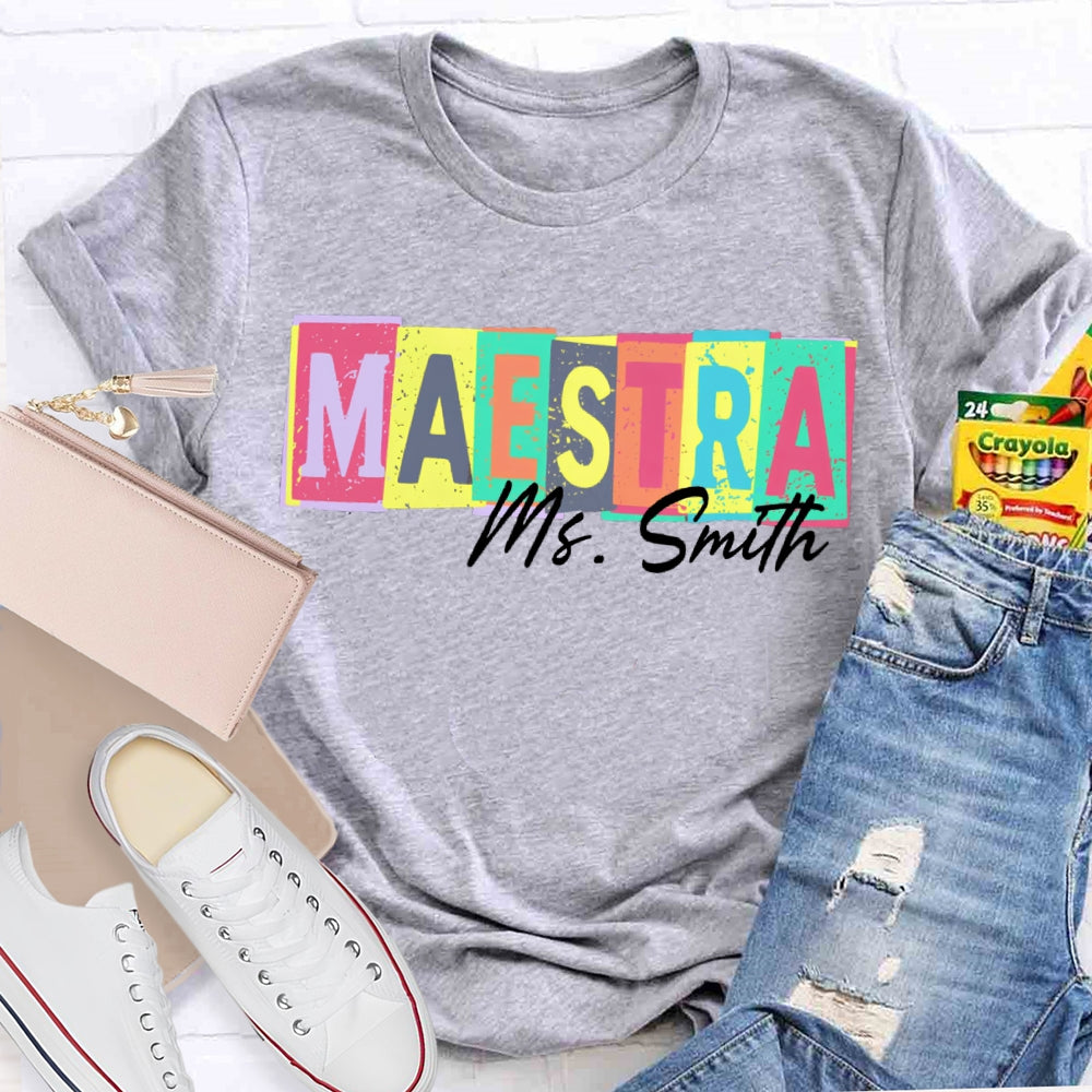 Personalized Name Maestra Teacher Colorful Block Letters T-shirt