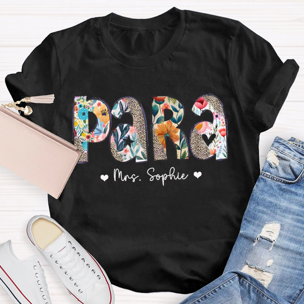 Personalized Name Para Colorful Flowers And Leopard Print Combination Letters T-shirt