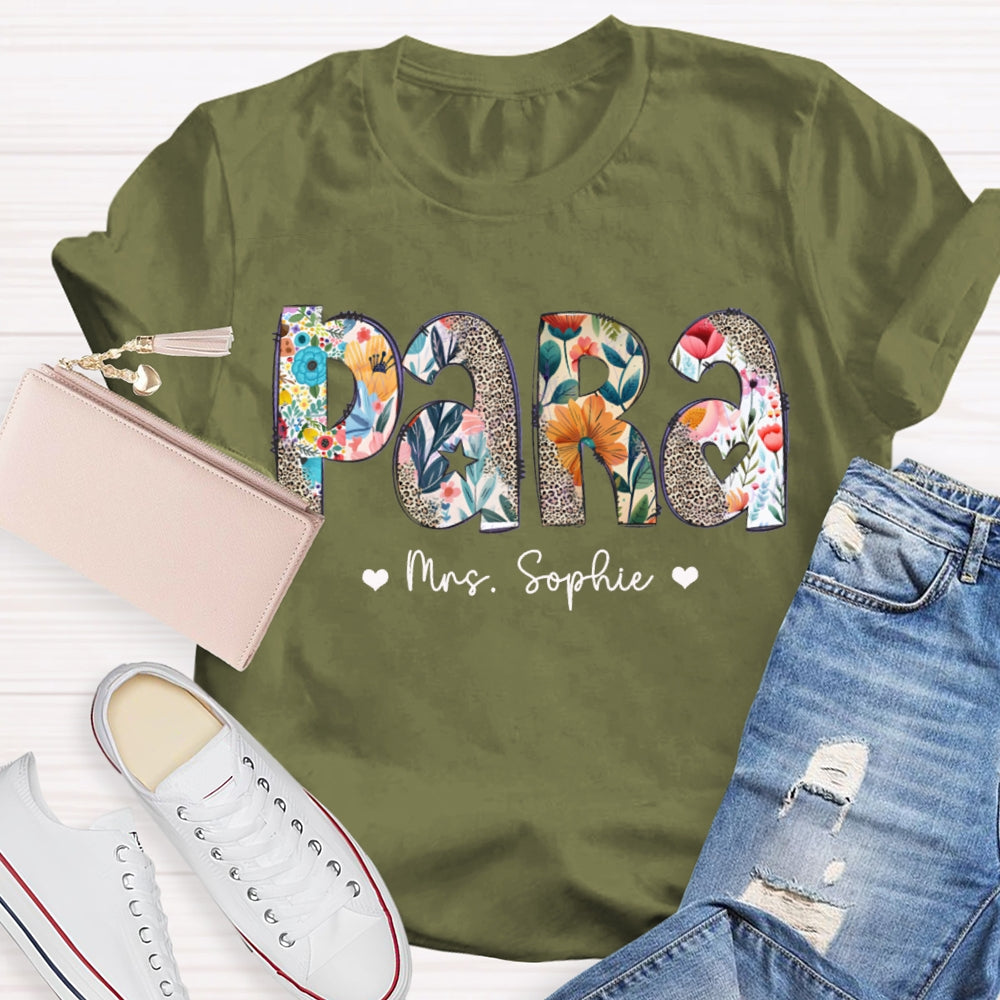 Personalized Name Para Colorful Flowers And Leopard Print Combination Letters T-shirt