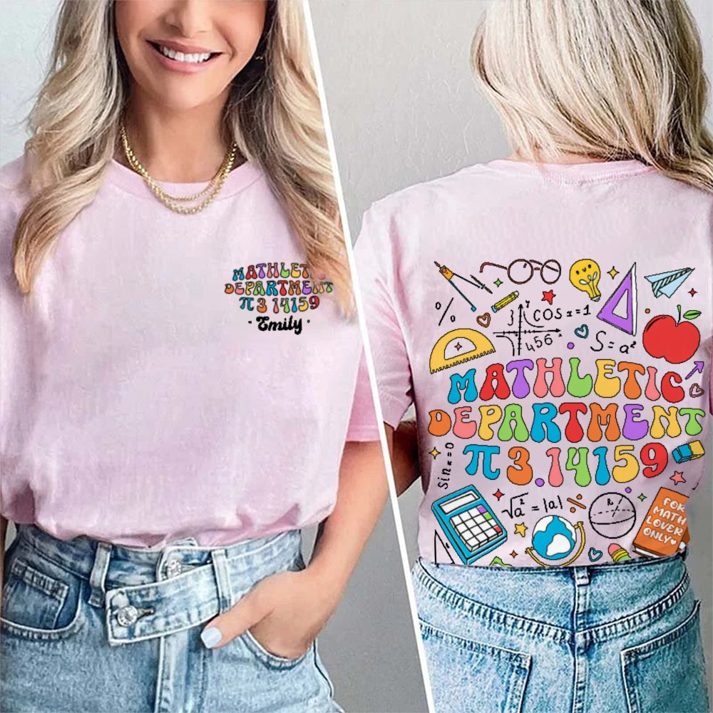Personalized Name Mathletic Department 3.14159 Pi Day Math Teacher  Double Printed T-shirt