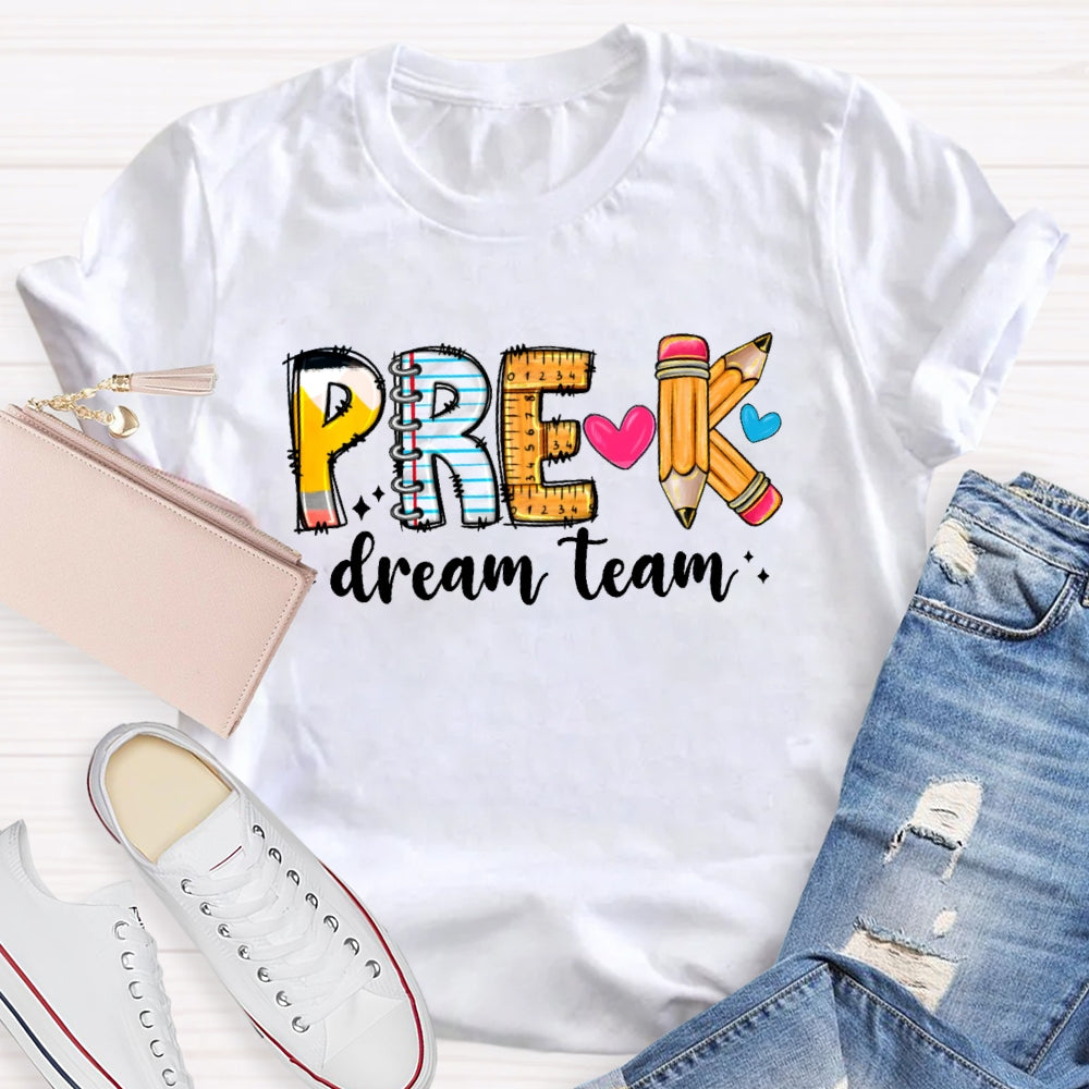 Personalized Grade Dream Team Pink Pencil Teacher Books T-Shirt