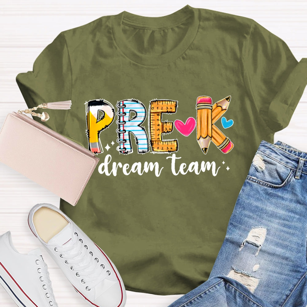 Personalized Grade Dream Team Pink Pencil Teacher Books T-Shirt